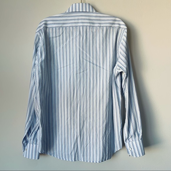 Ateseta Firenze Made in Italy Button Front Shirt Striped Blue White Size 16.5 - Picture 4 of 4
